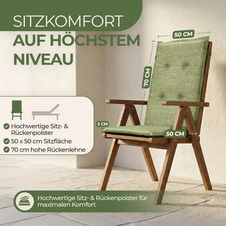 Florence Hochlehner Auflage – Gartenstuhlauflage Hochlehner mit Schaumstoff Polster, Outdoor Kissen