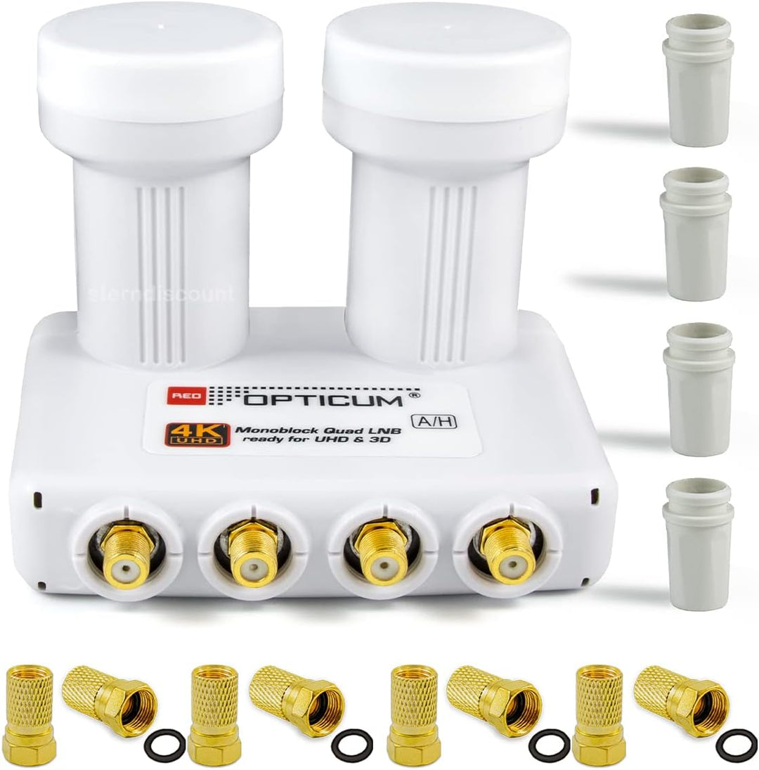 Opticum Monoblock Quad LNB LMQP für 4 Teilnehmer, 2 Satelliten Astra 19.2 + Hotbird 13 Empfang - dig