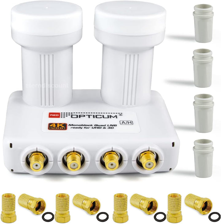 Opticum Monoblock Quad LNB LMQP für 4 Teilnehmer, 2 Satelliten Astra 19.2 + Hotbird 13 Empfang - dig