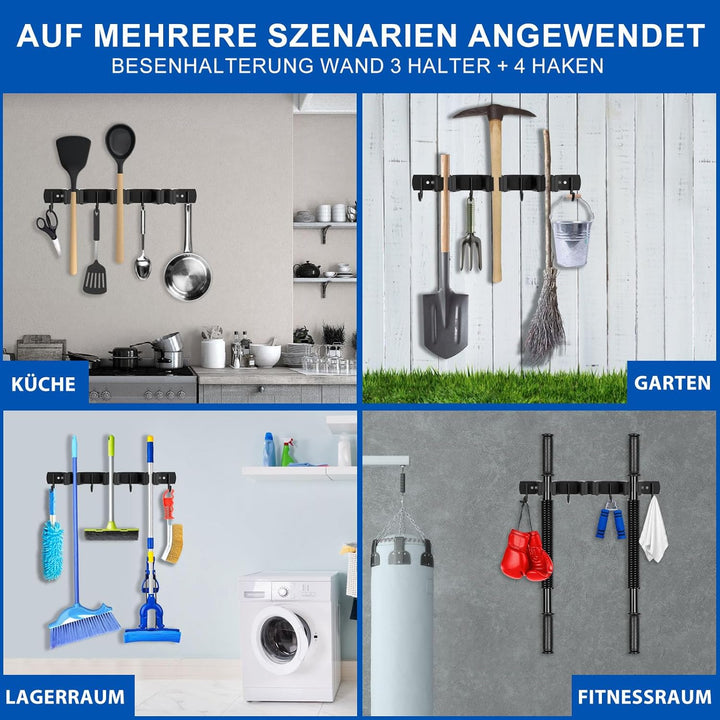 AceMining Besenhalterung Wand, 2 Pack 3 Halter + 4 Haken Besenhalter, Besenhalterung Edelstahl, Schw