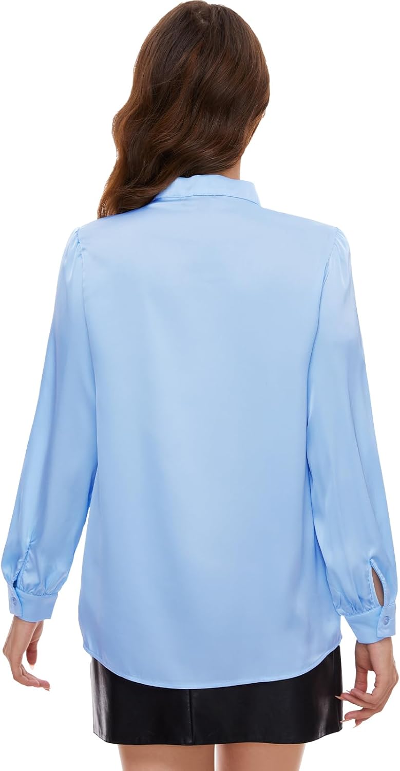 Tapata Bluse Damen Elegant Satin Button Down Hemd mit Schleife Female Hemdblus Langarm Business Lang