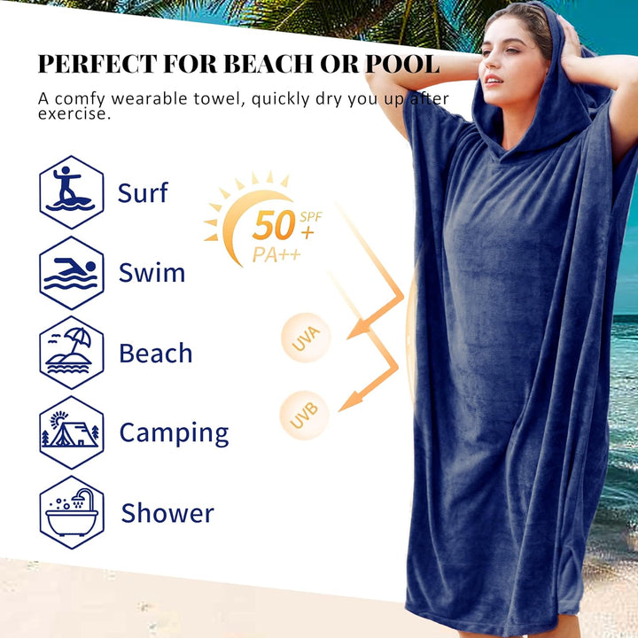 Kato Tirrinia Mikrofaser Frottee Surf Poncho Handtuch Badeponcho Bademäntel Sauna Damen Herren, Gros