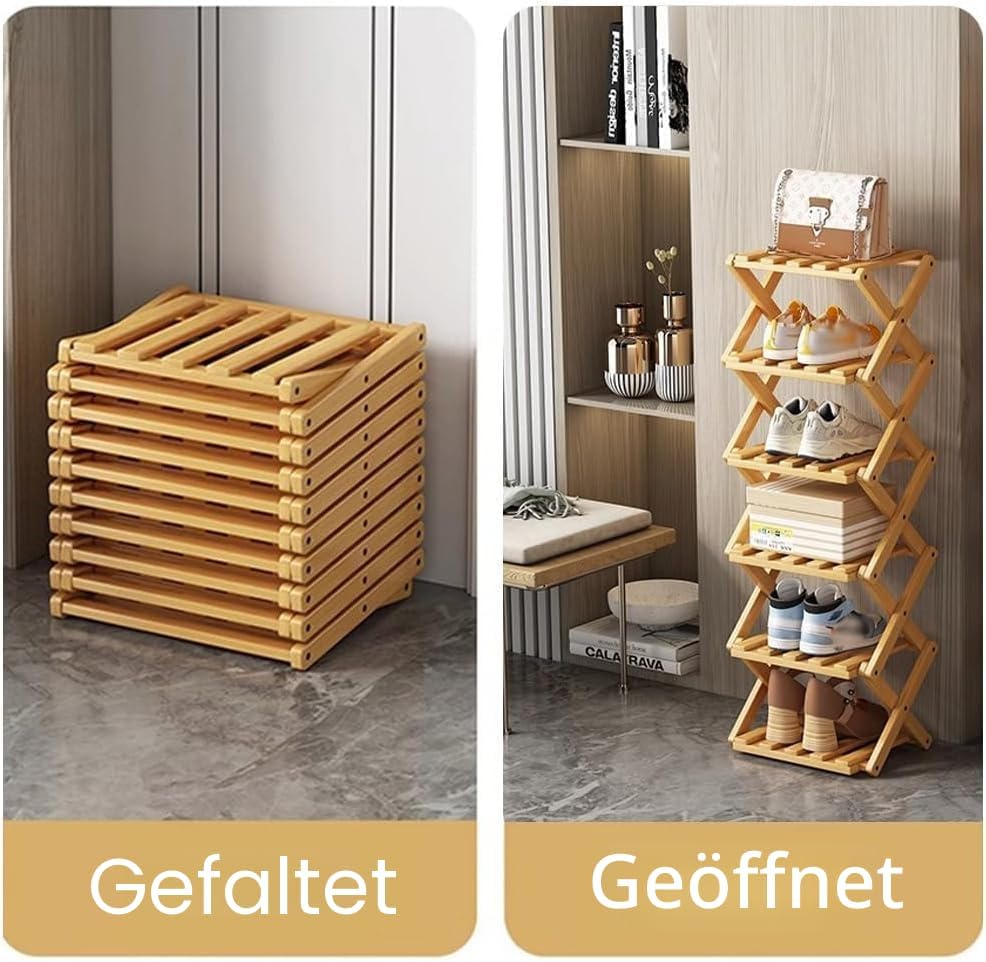 Vertikales schmales Schuhregal, 6 Etagen, tragbar, zusammenklappbar, ohne Installation, freistehende