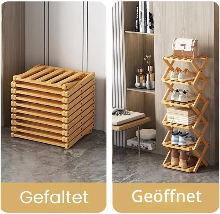 Vertikales schmales Schuhregal, 6 Etagen, tragbar, zusammenklappbar, ohne Installation, freistehende
