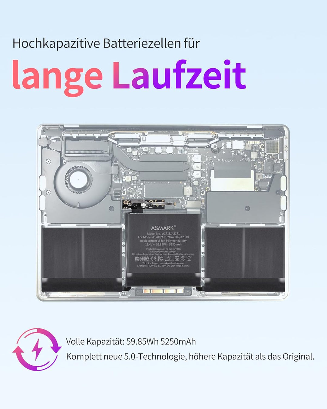 ASMARK MacBook Pro A1708 Akku für 13-Zoll A1708(2016,2017) A2159(2019) A2289(2020) A2338(2020,2022)