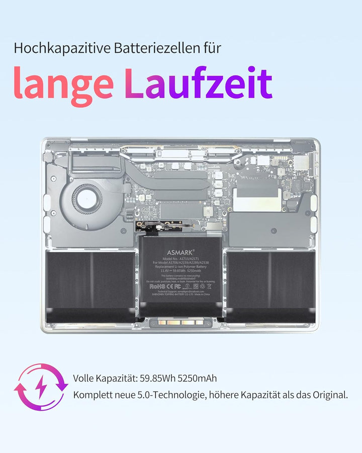ASMARK MacBook Pro A1708 Akku für 13-Zoll A1708(2016,2017) A2159(2019) A2289(2020) A2338(2020,2022)