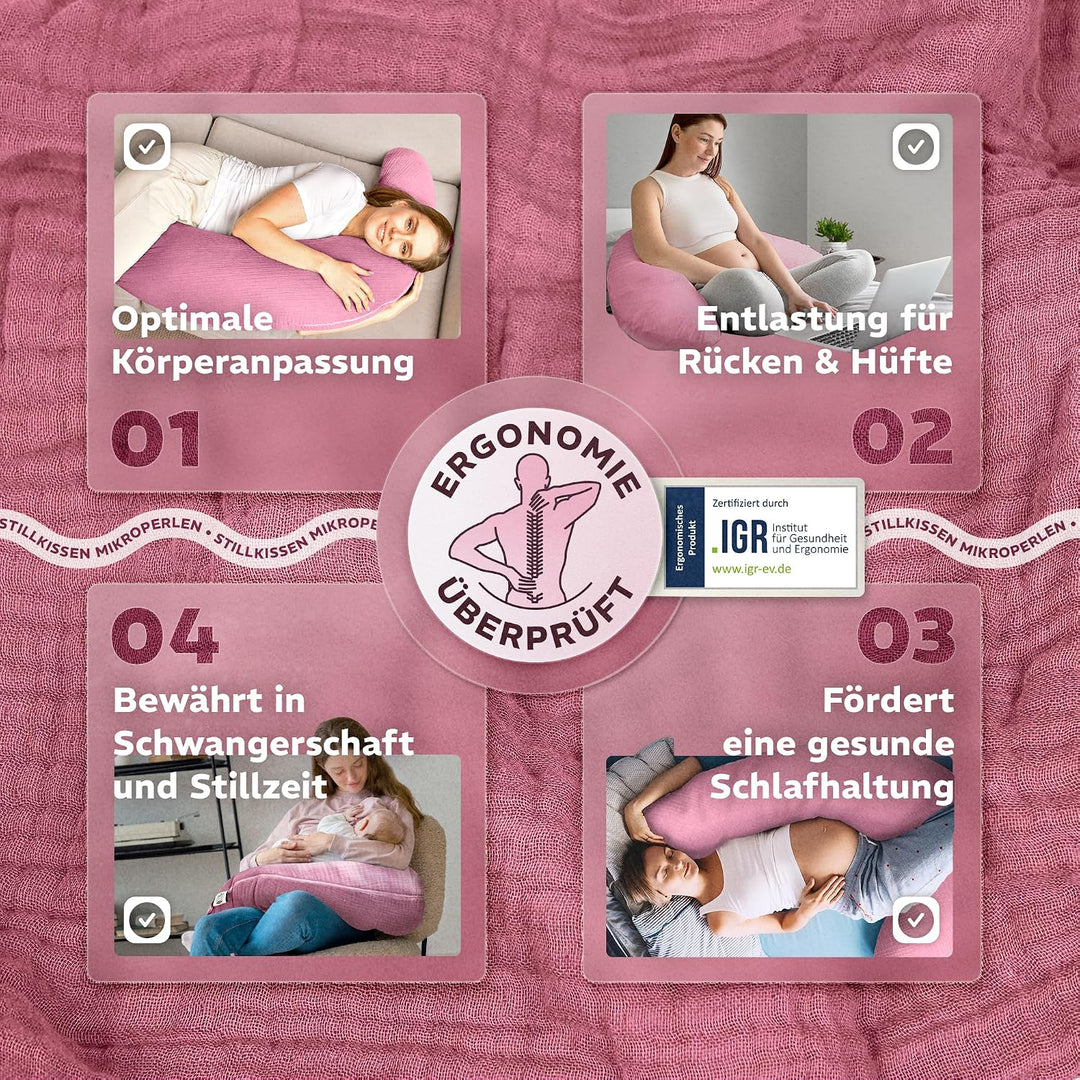 sei Design Stillkissen XXL Mikroperlen-Füllung mit Musselin-Bezug aus Baumwolle [100% Bio-Baumwolle