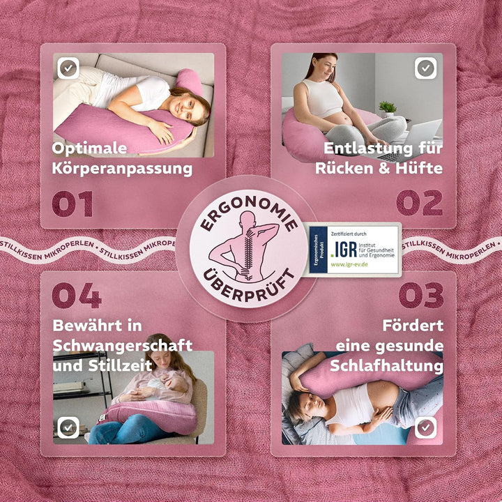 sei Design Stillkissen XXL Mikroperlen-Füllung mit Musselin-Bezug aus Baumwolle [100% Bio-Baumwolle