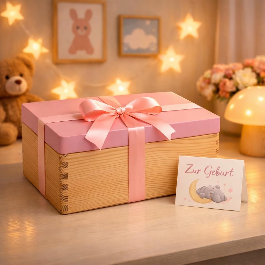 Holzkiste mit Deckel – Rosa – 30×20 cm – Aufbewahrungsbox aus Holz für Fotos, Andenken, Kinderzimmer