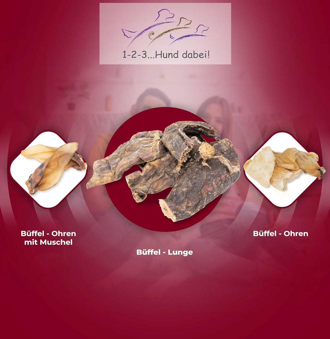 123...Hund dabei! - Büffel-Lunge 3kg, Rinderlunge XXL-Pack, fettarm, getrocknetes Rindfleisch, schon