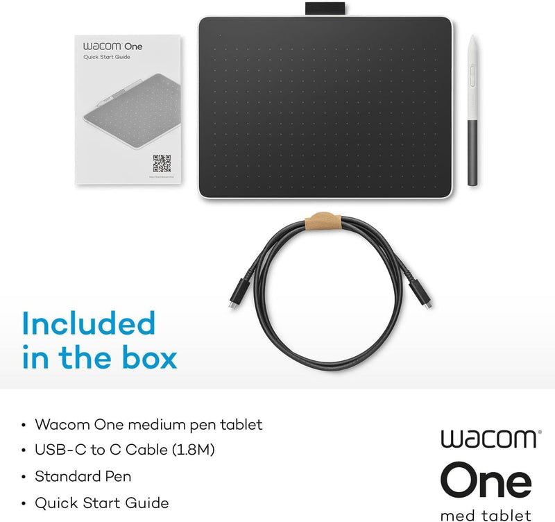 Wacom One M Stifttablett inkl. batterielosem EMR-Stift, Bluetooth-Verbindung, für Windows, Mac, Chro