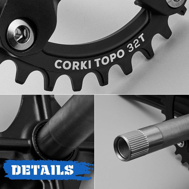 corki Cycles Fahrrad-Kurbelgarnituren, 170 mm 104 BCD Fahrrad-Kurbelarm-Set, mit Tretlager-Set und K