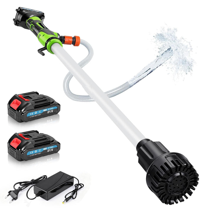 Akku Regenfasspumpe Wasserpumpe mit 2xAkkus, Kabellose Stab-Wasserpumpe, Max. Förderleistung 3000 L/