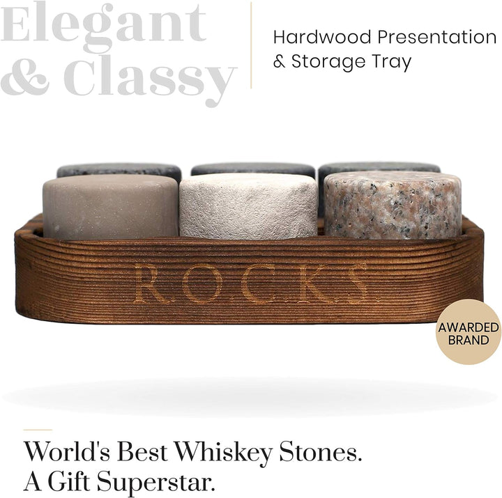 Whiskey Steine Geschenkset- 6 Handgefertigte Premium-Granitsteine - Präsentations & Aufbewahrungssch
