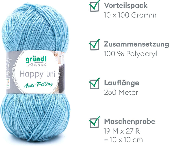 Gründl Happy uni (Strick- und Häkelgarn mit wollartigem Charakter aus 100 % Polyacryl, Anti-Pilling,
