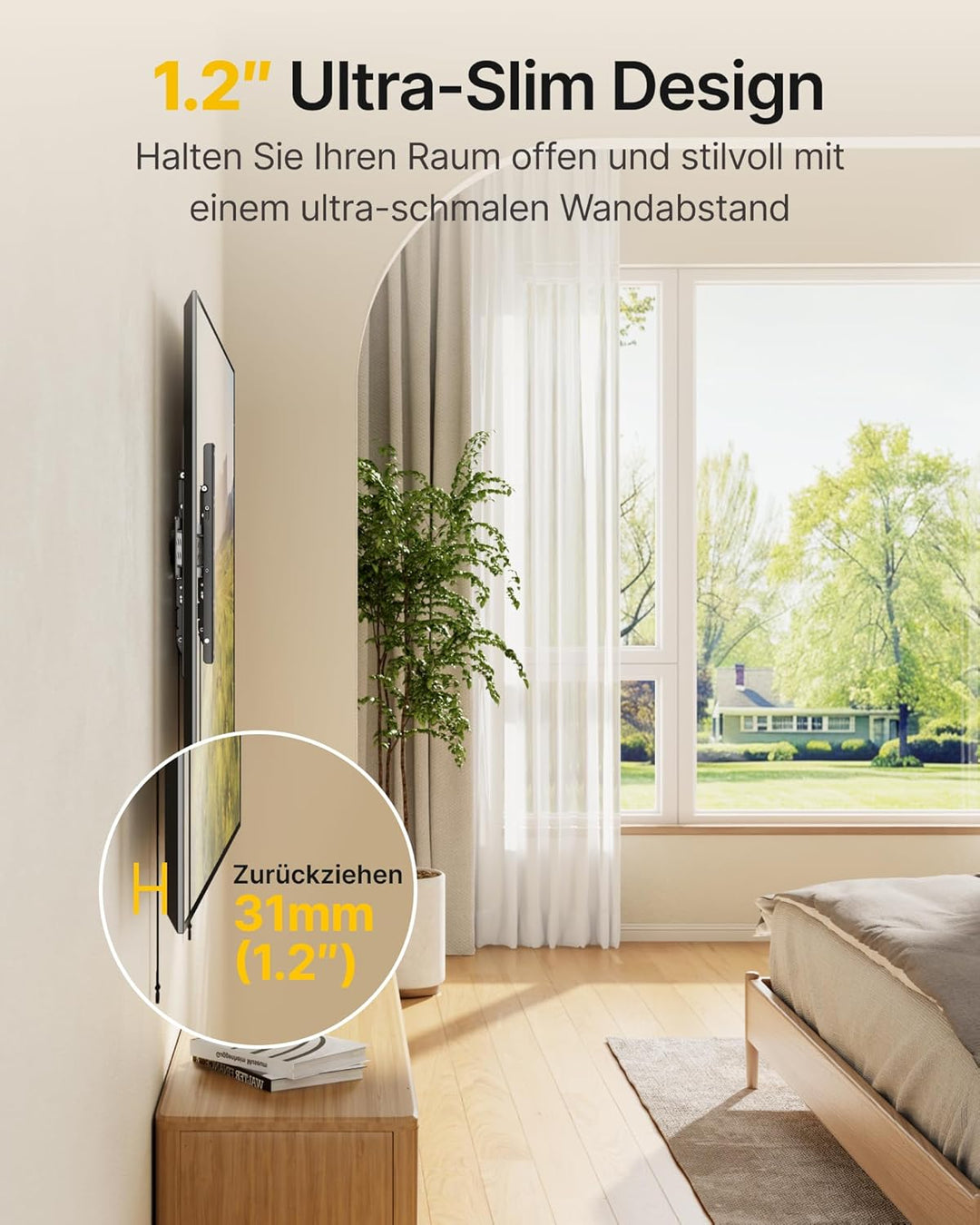 monTEK 1.2" Ultra Slim TV Wandhalterung für 43–95 Zoll Fernseher, Neigbare Schwerlast Wandhalterung