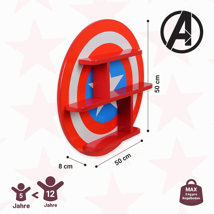 Disney Captain America 3 Tier, Wall Shelf with Storage for Kids