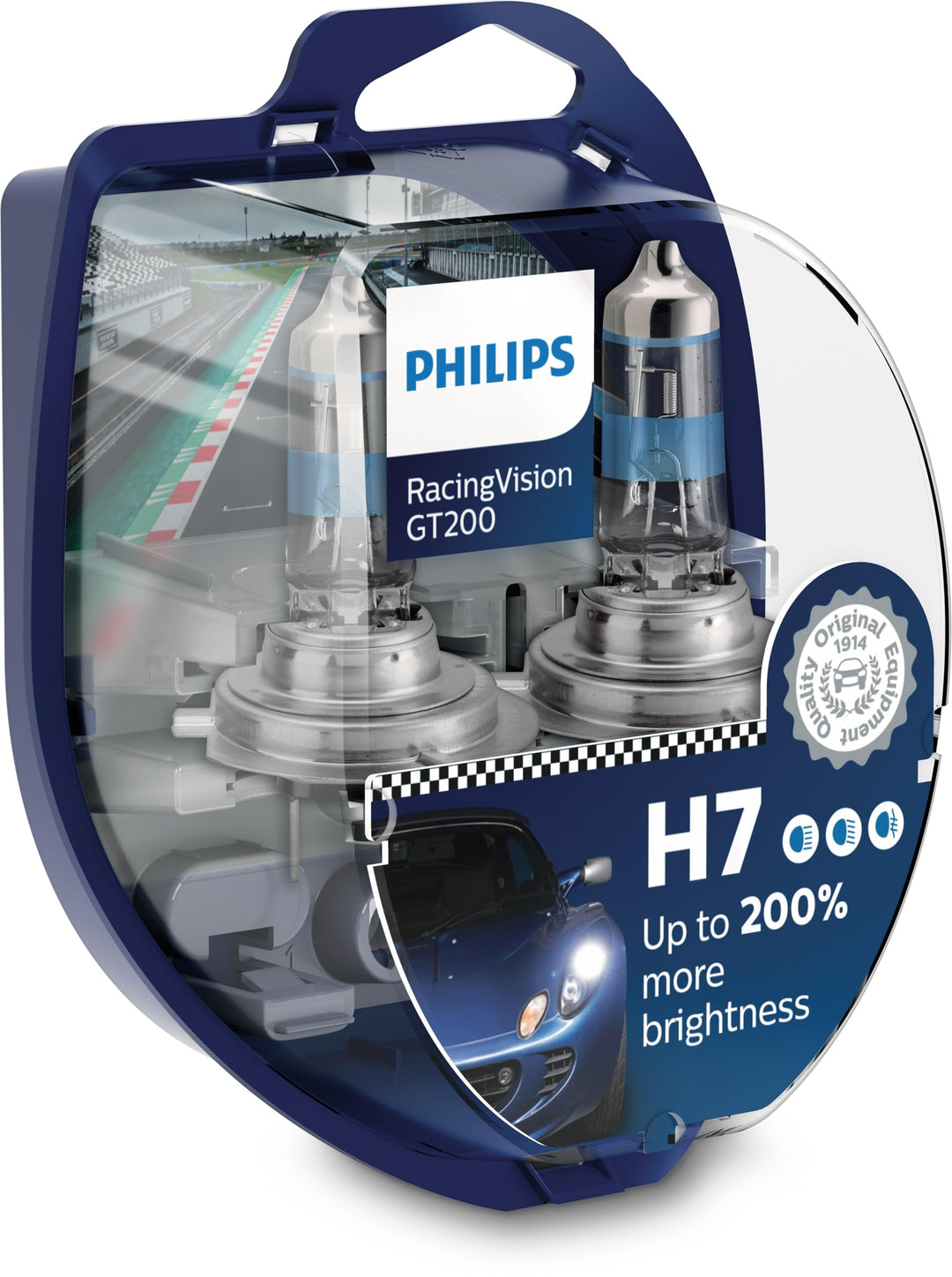 Philips Halogen RacingVision GT200 H7 Scheinwerferlampe +200%, Doppelset 12972RGTS2 Twin box, Silber
