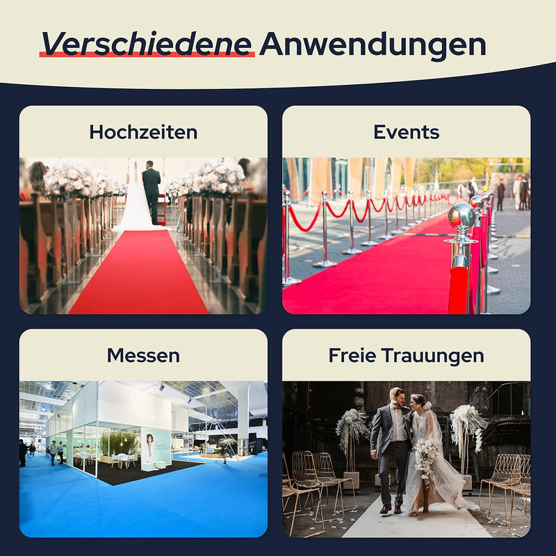 Primaflor Event-Teppich Meterware Podium - Weiss mit Schutzfolie, 1,00m x 10,00m, Viele Farben, Ruts