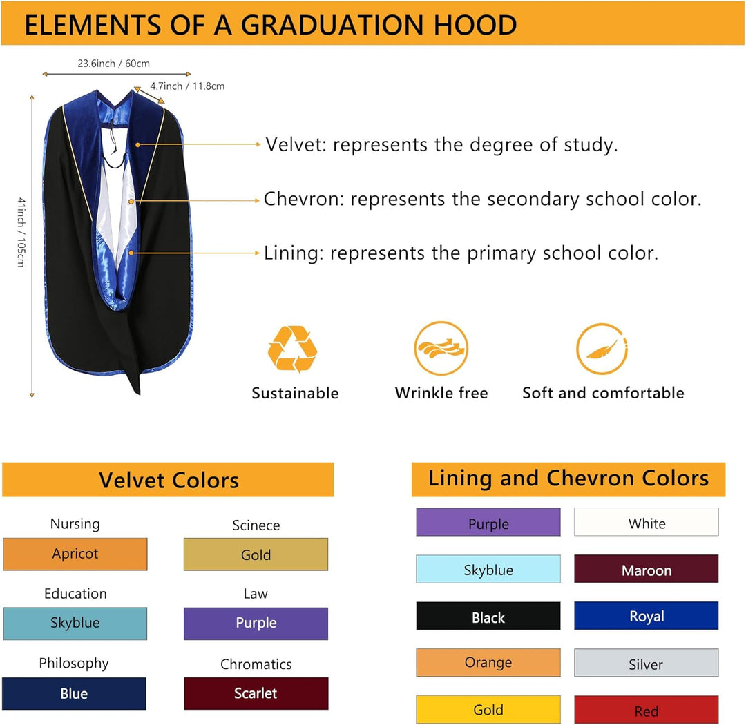 GraduationMall Deluxe Doktorand Abschluss Kapuze mit Goldpaspeln Akademisch Unisex 10 Farben Blau/Kö