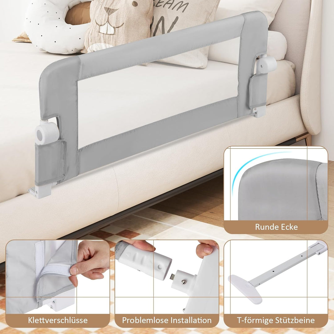 DREAMADE Bettgitter 150/120/105 cm, Kinderbettgitter Schutz, Kinderschutzgitter aus PP & Oxford, Bab