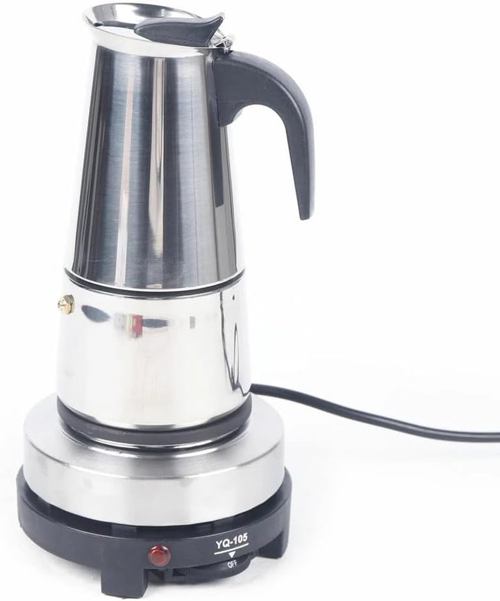 200ml/300ml Edelstahl Kaffeekocher Set, tragbarer Espressokocher mit Heizbasis, geeignet für Küche,