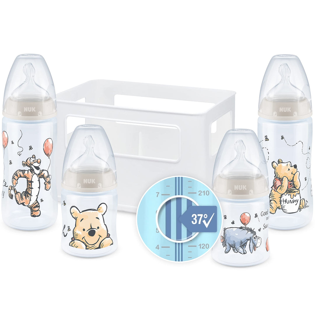 NUK First Choice+ Babyflaschen Starter Set | 0–6 Monate | 4 Flaschen mit Temperature Control & Flasc