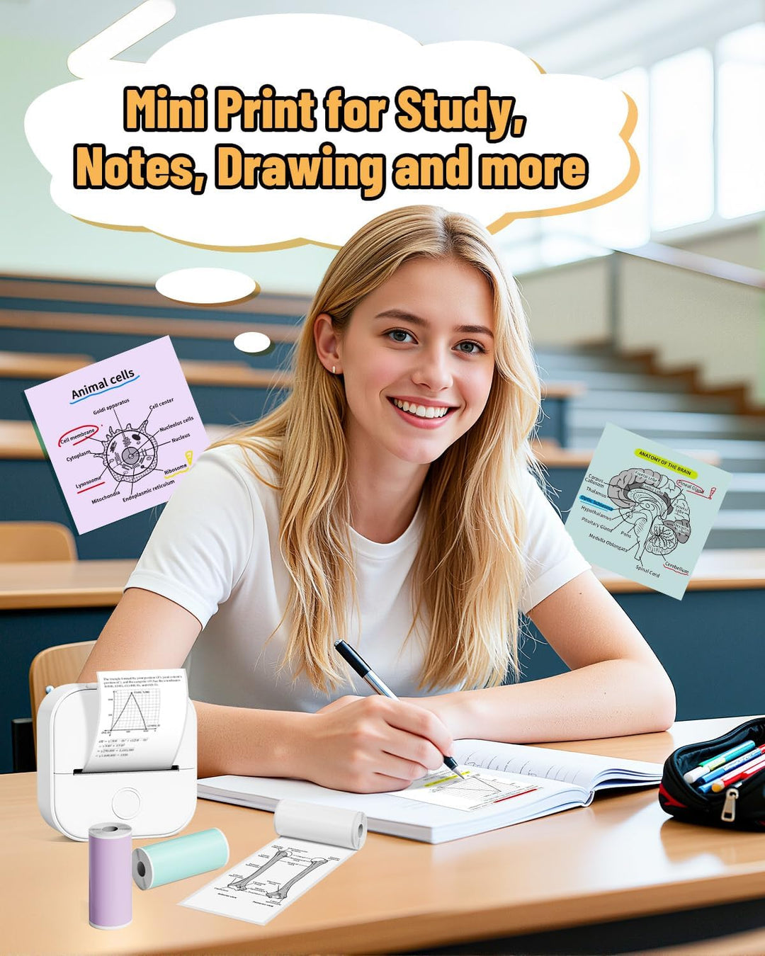 Phomemo Aufkleber Drucker, T02 Mini Thermodrucker für Smartphone, Tragbarer Fotodrucker mit 3 Rollen
