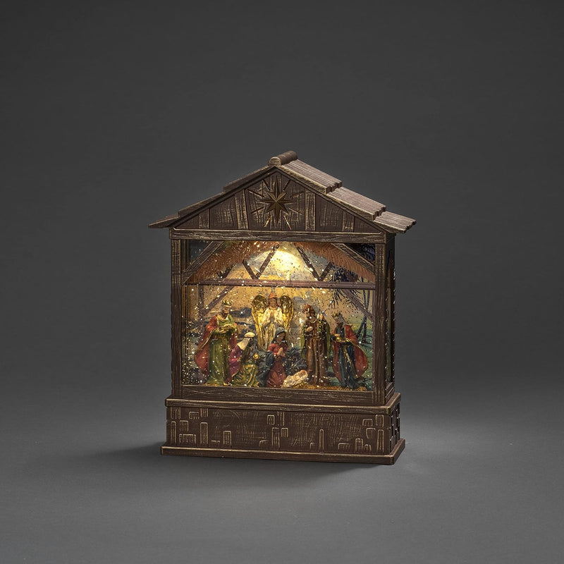 Konstsmide LED Wasserlaterne, Krippe mit Geburt Jesus, mit an/aus Schalter, 5h Timer, 1 warm weisse
