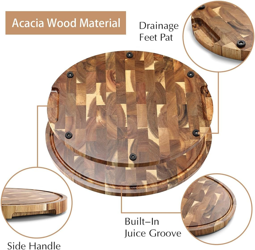 HEZHEN Akazienholz Hackbretter, Hirnholzmaserung Schneidebrett Eingebaute Saftrinne,Ovale Servierbre