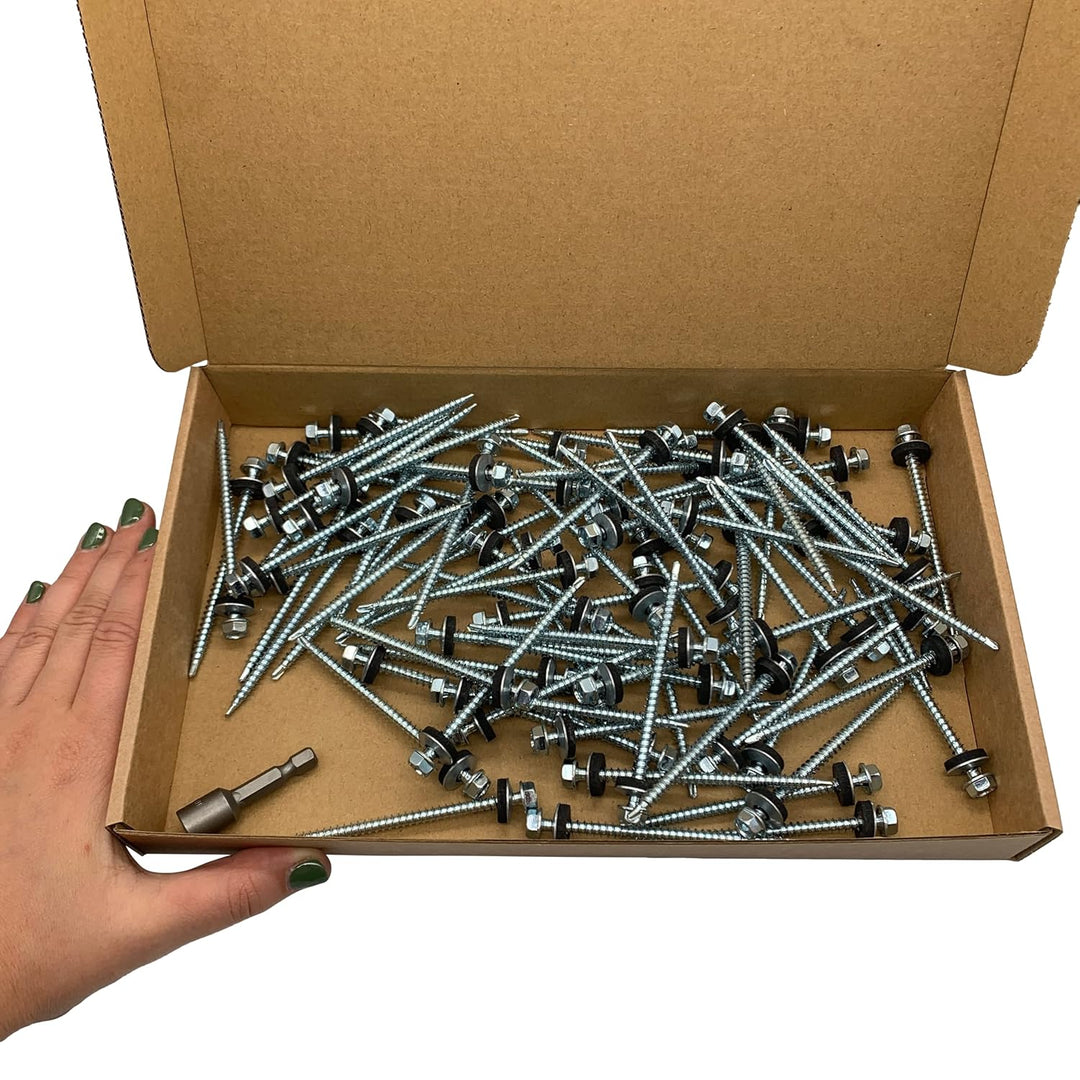 Marcopol (80 Stück) DIN 7504-K Stahl verzinkt 4,8 x 80 mm selbstbohrende Schrauben mit EPDM-Unterleg