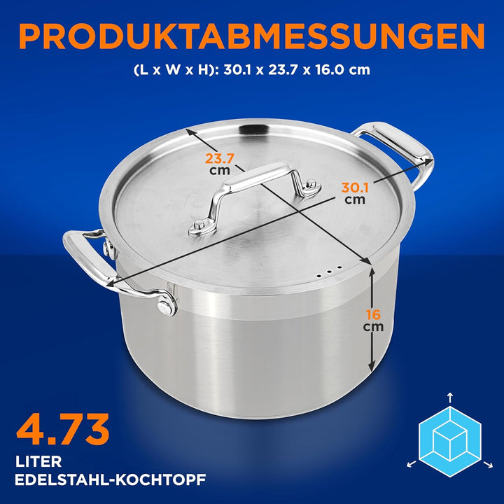 Suppentopf aus Edelstahl, 18/8 Lebensmittelqualität, robust, grosser Suppentopf für Eintopf, Eintopf