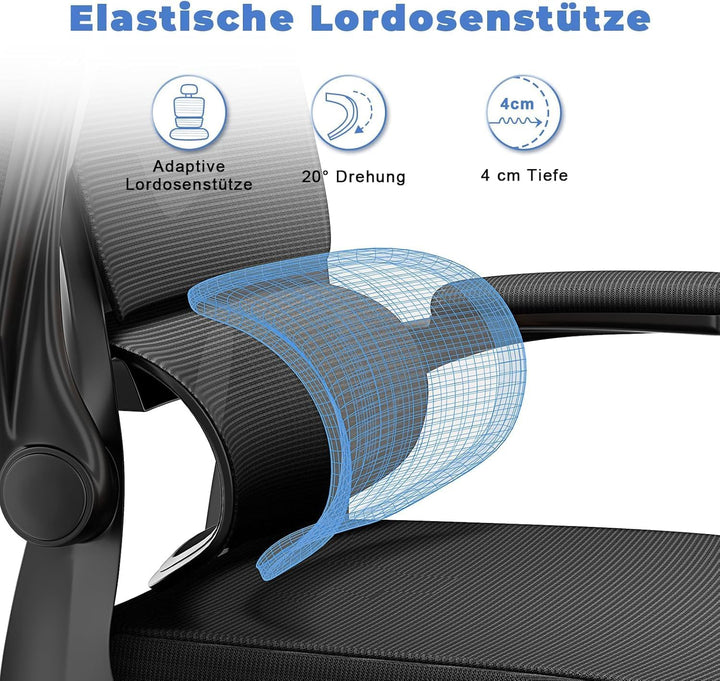 naspaluro Bürostuhl Ergonomischer, Schreibtischstuhl mit Hochklappbaren Armlehnen, Dynamischer Lordo