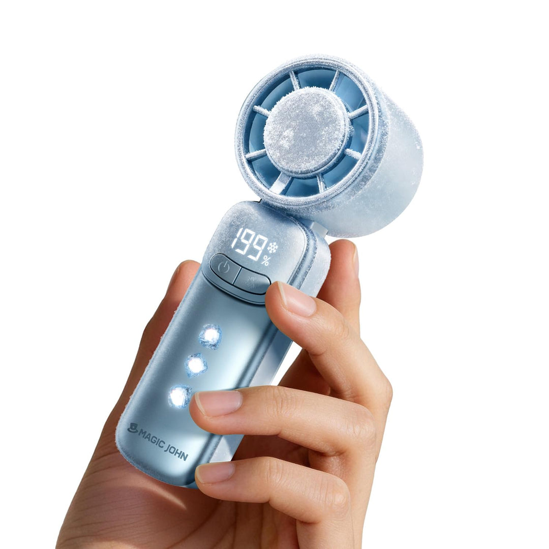 MAGIC JOHN Mini Handventilator mit Kühlung, 199 Lüfterstufen, bis zu 11h Laufzeit, USB-C Akku auflad