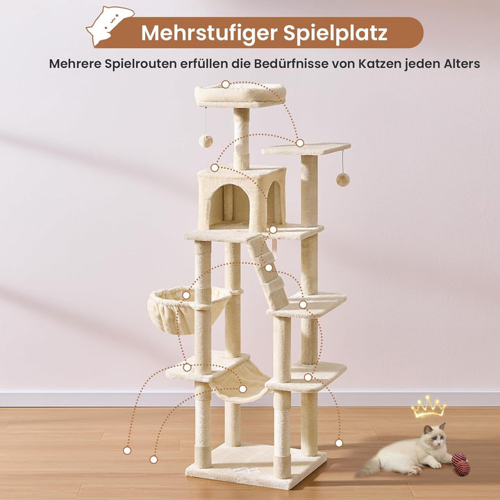 MSmask Kratzbaum gross, L Katzenkratzbaum Stabil, Katzenbaum mit Katzenhöhlen, Plattformen, Hängemat