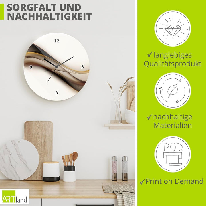 ARTLAND Wanduhr ohne Tickgeräusche Glas Quarzuhr Ø 30 cm Rund Lautlos braun abstrakt Abstrakt Braun