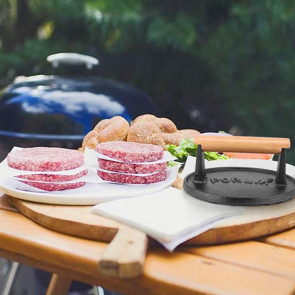 porlik Burgerpresse Gusseisen,Gro?er Burger Smasher (17.7cm) mit hitzeabweisendem Griff,Burger Press