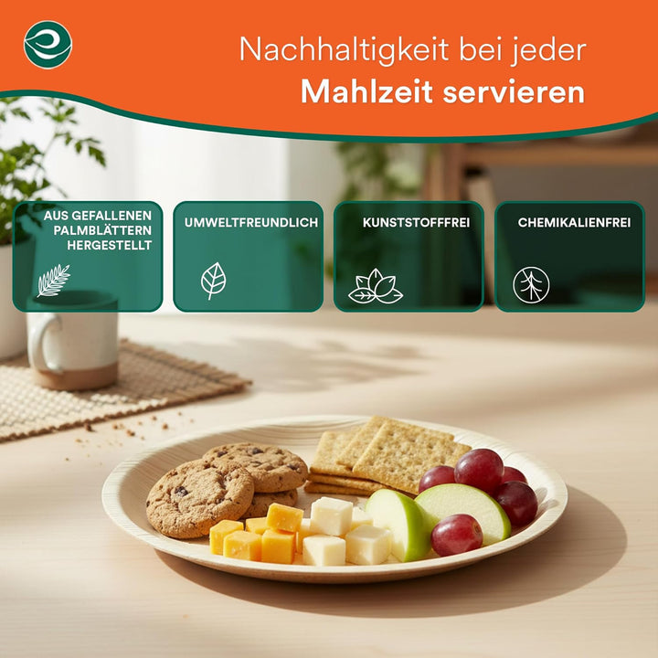ECO SOUL 100% kompostierbare 15 cm, runde Palmblatt Teller [200 Stück] I Premium Palmblatt Geschir I