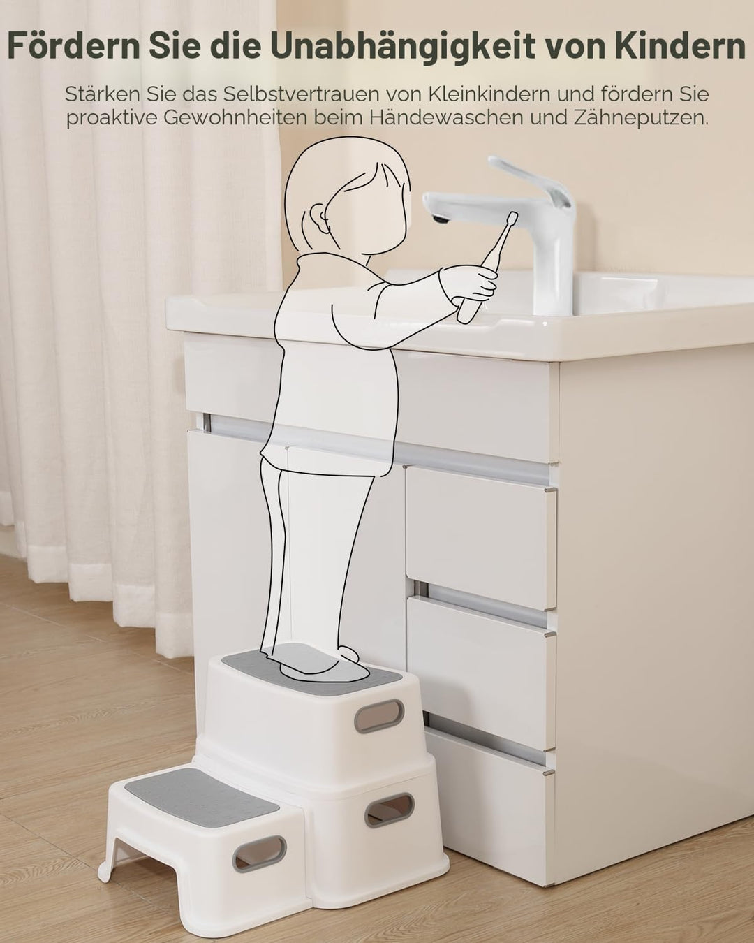 Tritthocker Kinder 2 Stufen, Robuster Hocker Zweistufiger Tritthocker für Badezimmer, Waschbecken un