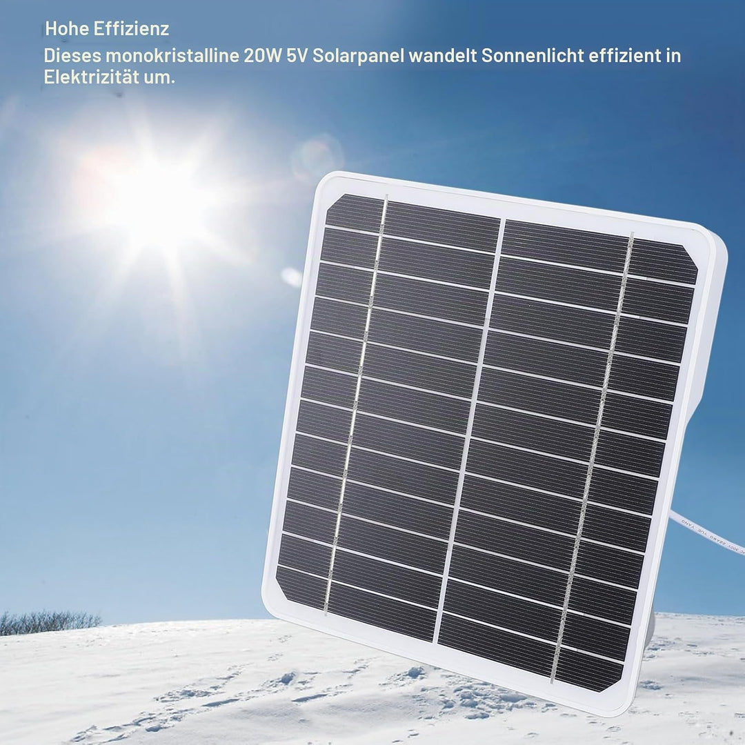 Solarpanel für Überwachungskamera, USB-Solarpanel, 20 W, 5 V, hocheffiziente Kamera, monokristalline