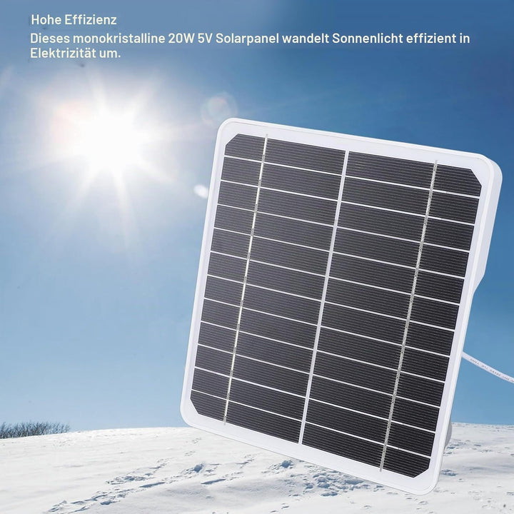 Solarpanel für Überwachungskamera, USB-Solarpanel, 20 W, 5 V, hocheffiziente Kamera, monokristalline
