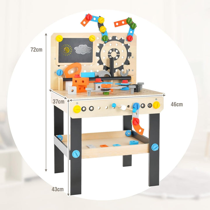 COSTWAY Werkzeugbank für Kinder, Werkbank Holz mit Tafel, hängendem Werkzeugständer & Zubehör, Spiel