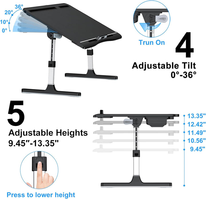 Laptop-Bett-Schreibtisch – 2 Stopper, PVC-Leder, Betttisch mit 5 Höhen und 4 Winkeln, faltbarer gros