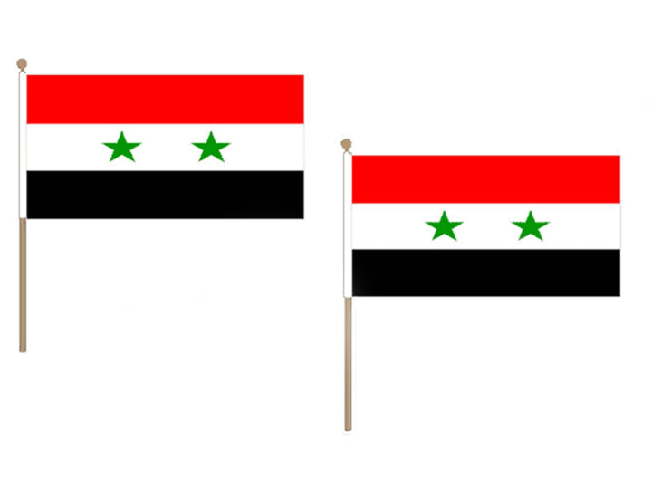 STOCKFLAGGE SYRIEN 45x30cm mit holzmast - 10 stück SYRISCHE STOCKFAHNE 30 x 45 cm - flaggen AZ FLAG