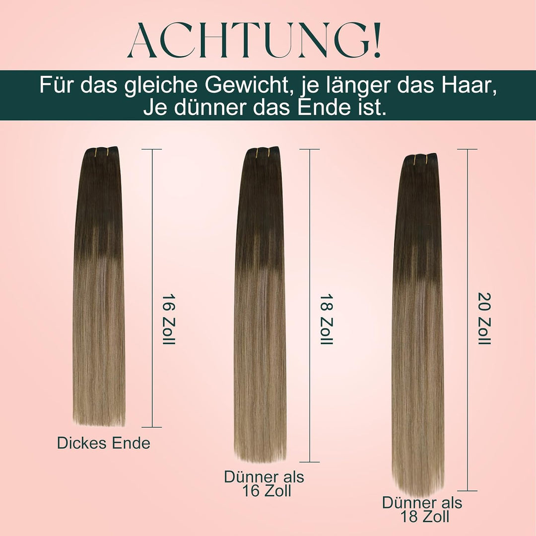 Easyouth Tressen Echthaar Extension Ombre Braun Tressen Haarverlängerungen Darkest Brown Balayage Mi