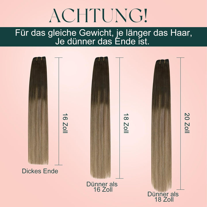 Easyouth Tressen Echthaar Extension Ombre Braun Tressen Haarverlängerungen Darkest Brown Balayage Mi
