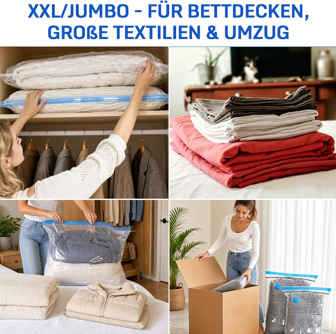 6 Stück Vakuumbeutel für Bettdecken 6 JUMBO (100 x 80cm), Vakuumierbeutel Kleidung, Vakuum Kleiderbe