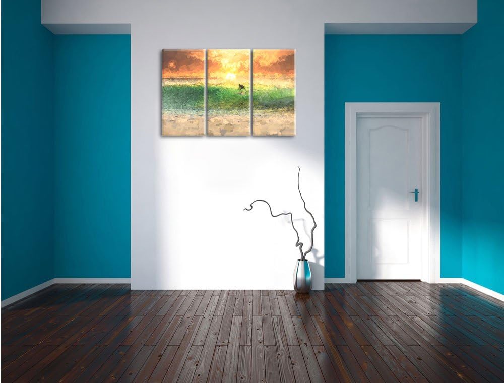 Pixxprint Surfen im Sonnenuntergang als Leinwandbild/Grösse: 3 Teilig (120x80 cm) cm/Wandbild/Kunstd