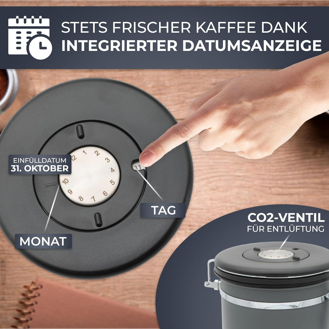 Wegardt Kaffeedose für 650g Bohnen I Behälter für Kaffeebohnen I Aromadose aus Edelstahl I Bohnenbeh