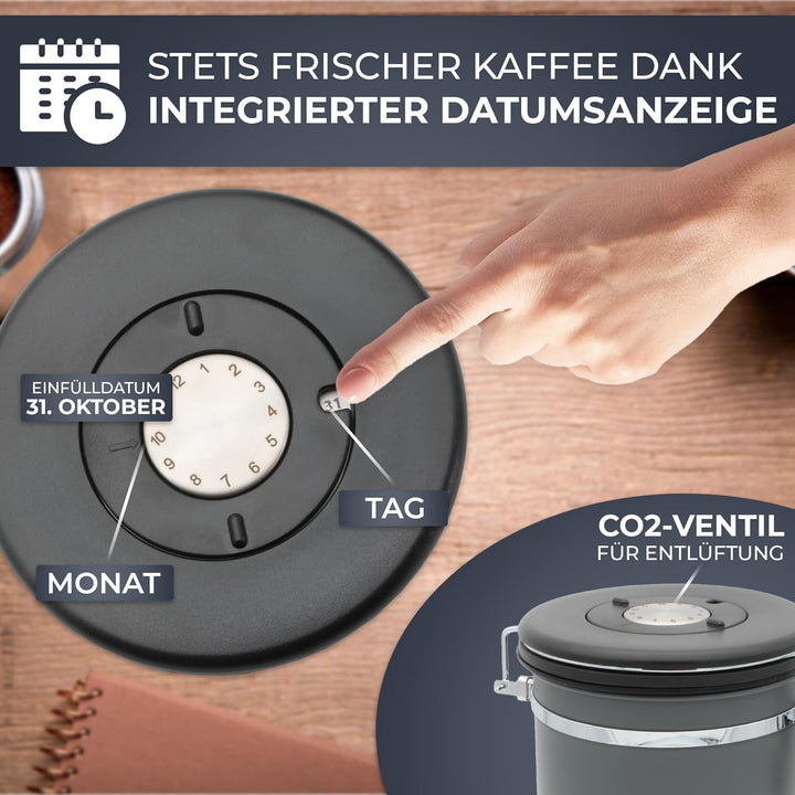 Wegardt Kaffeedose für 650g Bohnen I Behälter für Kaffeebohnen I Aromadose aus Edelstahl I Bohnenbeh